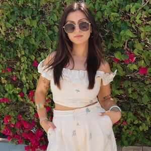 Lulus Rowena Cream Embroidered Ruffled Crop Top